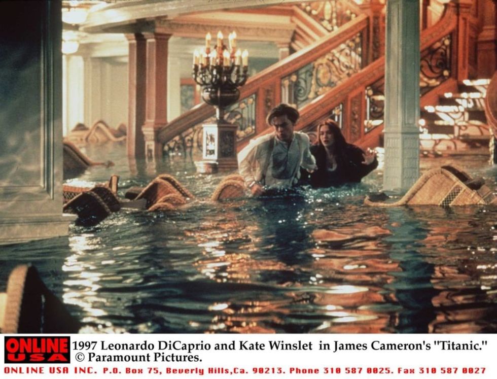 377241 01: 1997 Leonardo DiCaprio and Kate Winslet in James Cameron's