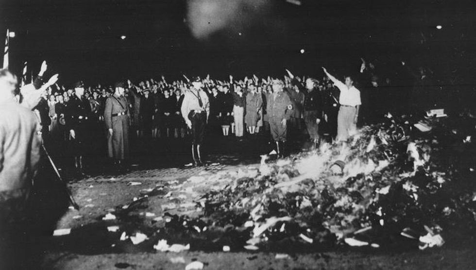 A Nazi book burning.