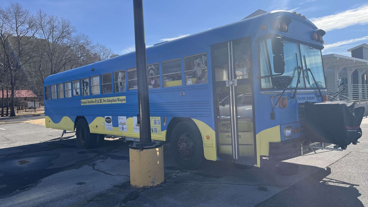 A photo of the Bogey's Buddies bus, the Pet Adoption Wagon