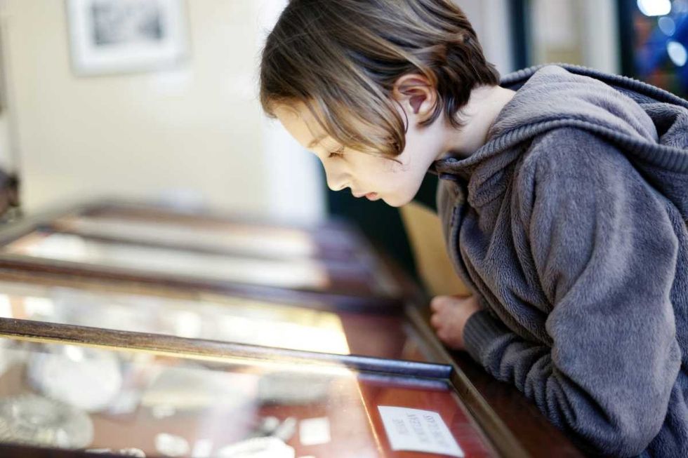 A young girl looking at an exhibit in a glass display case in a museum, Lyme Regis, Dorset, UK (Representative Image Source: Getty Images | Urbancow)