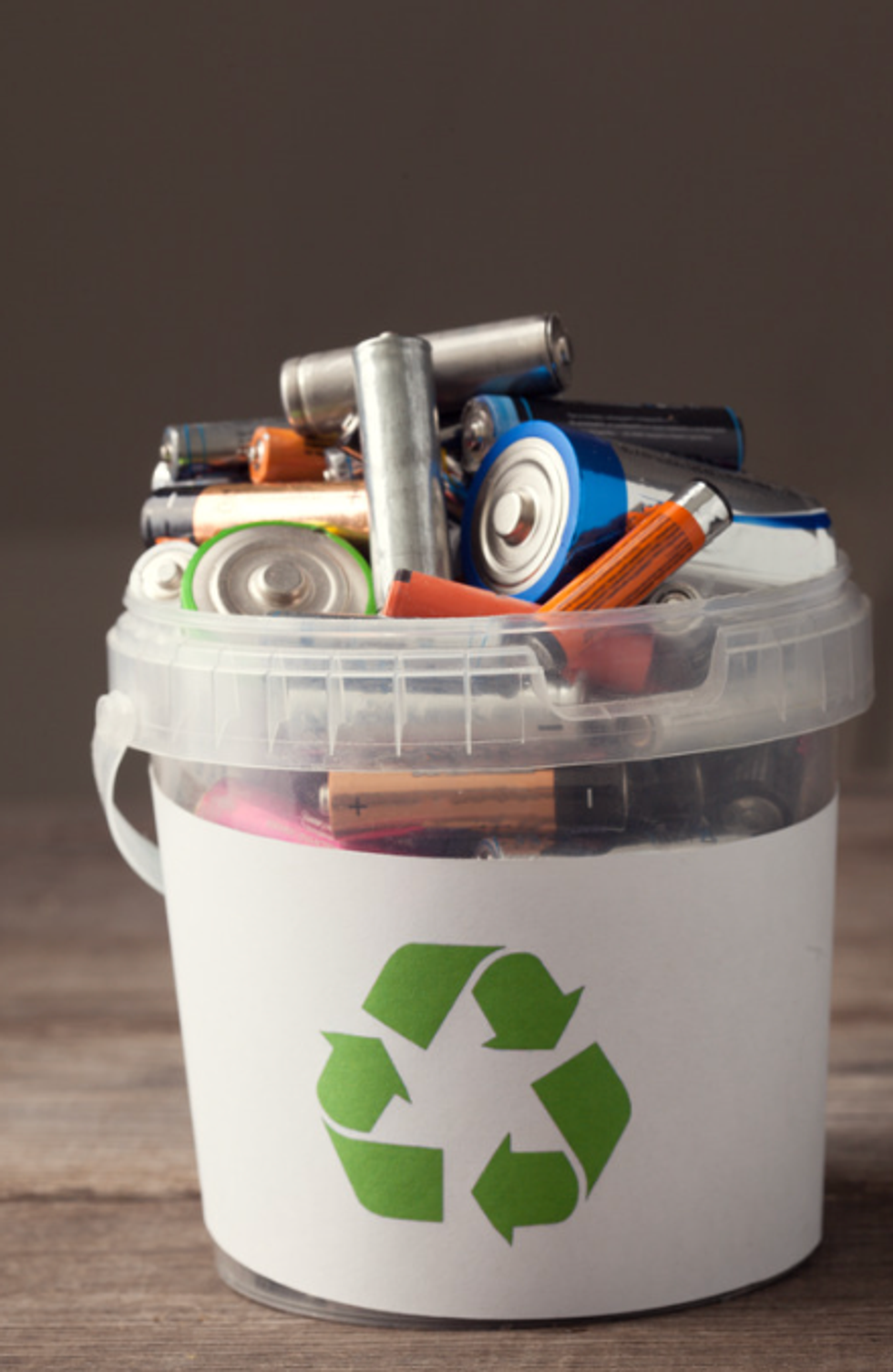 Bucket of recycled batteries