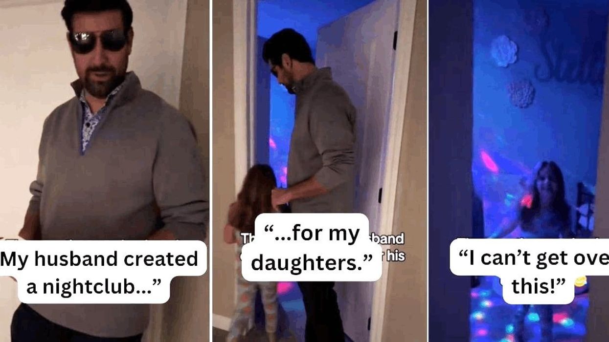 Dad creates 'nightclub' at home for his daughters and plays bouncer in adorable video