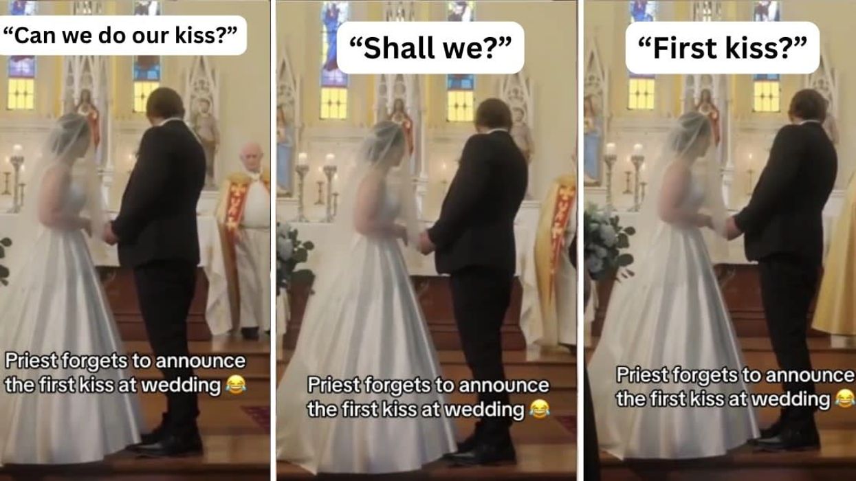 Couple adorably reminds priest to announce their first kiss: 'Do what you have to do'