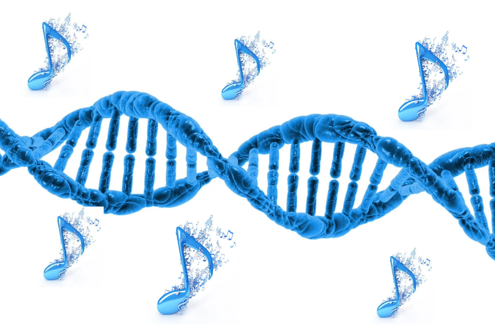 DNA, DNA strand, genes, music, musical notes