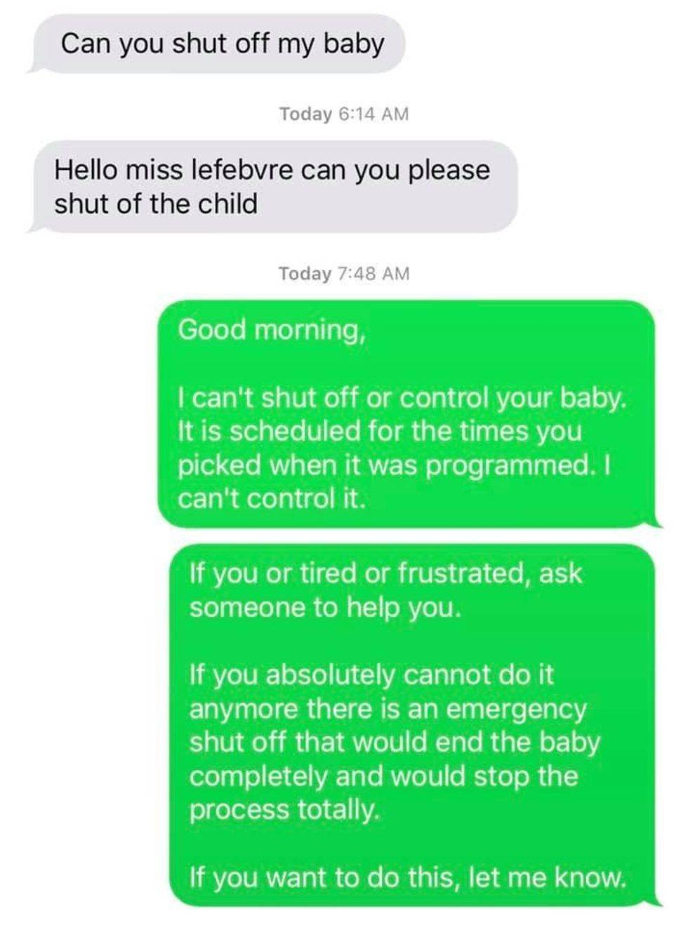 fake baby assignment, parenting class, high school project, viral student texts, chippewa secondary school, andrea lefebvre, real care baby, funny student stories, parenting simulation, teen parenting lesson