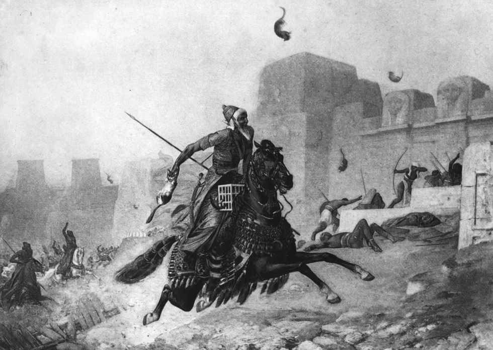 Image Source: A battle scene where the King of Persia, Cambyses II defeated the Egyptians at Pelusium. Realising the extent of the Egyptians' reverence for cats, Cambyses captured several of the beasts and used them as shields. Original Artwork: Painted by Paul Lemair. (Photo by Hulton Archive/Getty Images)