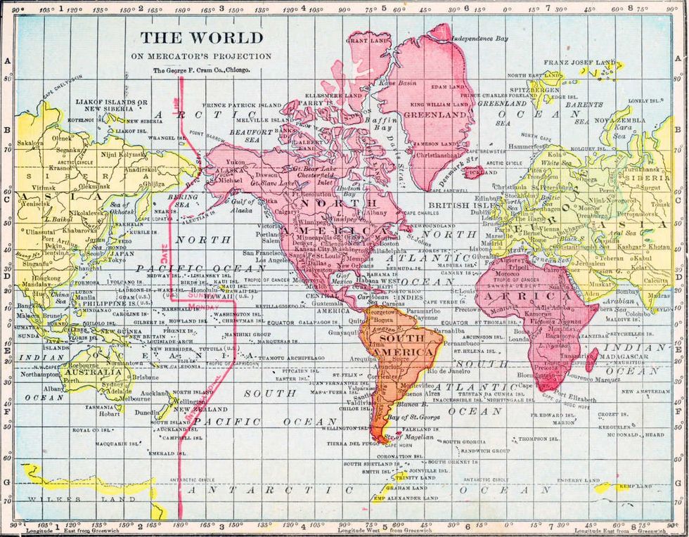 Image Source: A color map of the world on Mercator's projection and showing the international date line, 1922. (Photo by Interim Archives/Getty Images)