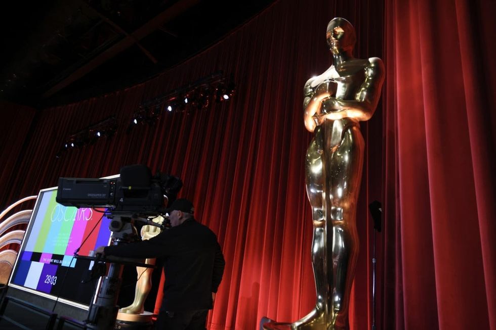 Image Source: A view of the telecast screen and Oscars statuette at the 96th Oscars Nominations. (Photo by Rodin Eckenroth/WireImage)