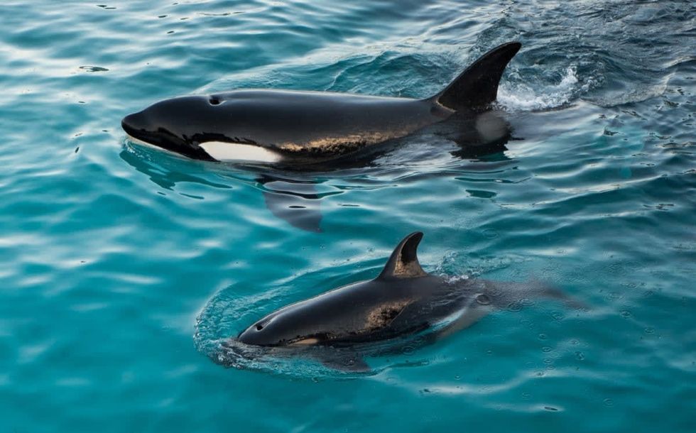 Image Source: An orca calf swims with its mother at The Marineland Animal exhibition Park on December 12, 2013 in Antibes, France. (Photo by Didier Baverel/WireImage)