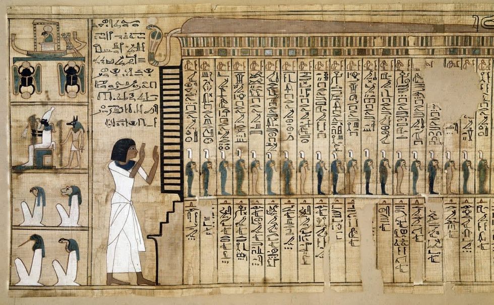 Image Source: Ancient Egypt: fragment of the Book of the Dead, Papyrus of Nebqed. Detail representing the arrival of the deceased in the Hereafter. (Photo by Leemage/Corbis via Getty Images)