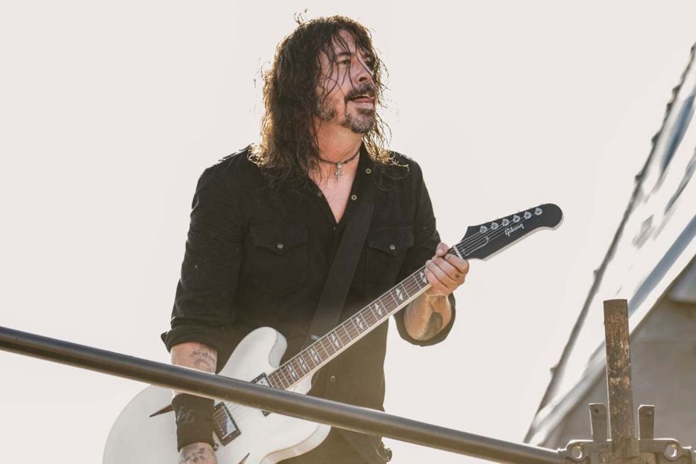 Image Source: Dave Grohl of the Foo Fighters performs at Day 3 of Glastonbury Festival 2023 on June 23, 2023 in Glastonbury, England. (Photo by Ki Price/WireImage)