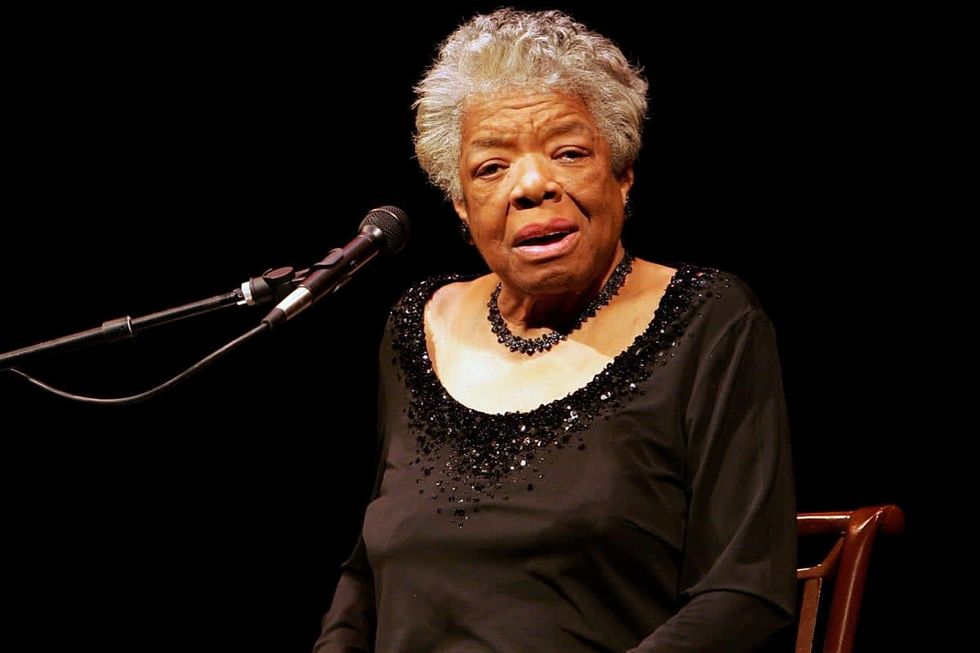Image Source: Dr. Maya Angelou speaks to a sold out crowd at the Paramount Theater on April 25, 2009 in Austin, Texas. (Photo by Gary Miller/FilmMagic)