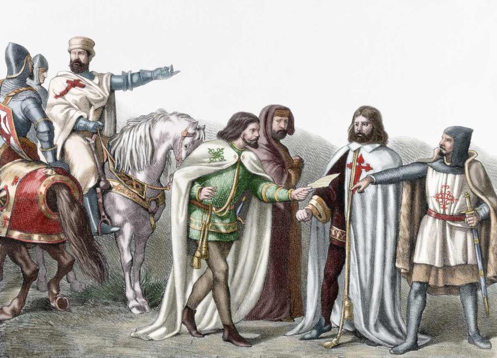 Image Source: Military Orders. 12th century. From left to right: Knights Templar, Alcantara, Calatrava and Order of Santiago. 19th Century Engraving. Colored. (Photo by Ipsumpix/Corbis via Getty Images)
