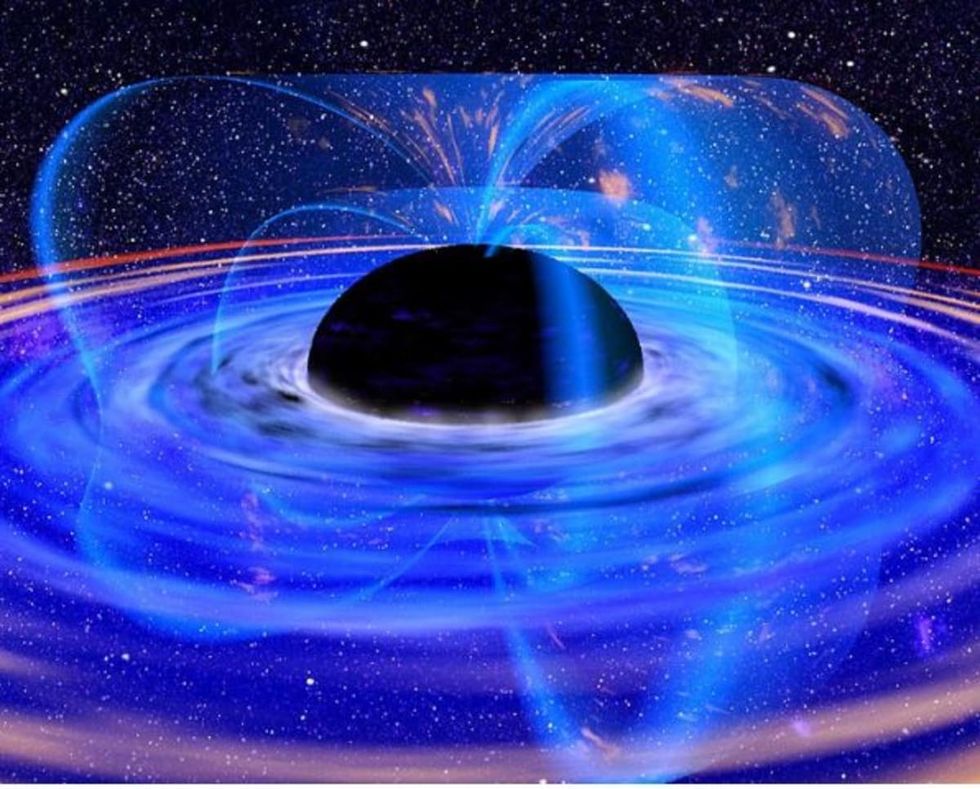 Image source: The European Space Agency photograph released on October 25, 2001, shows a supermassive black hole in the core of the galaxy MCG-6-30-15 as seen through the X-ray Multi-Mirror Mission (XMM-Newton) satellite (Photo by ESA/Getty Images)