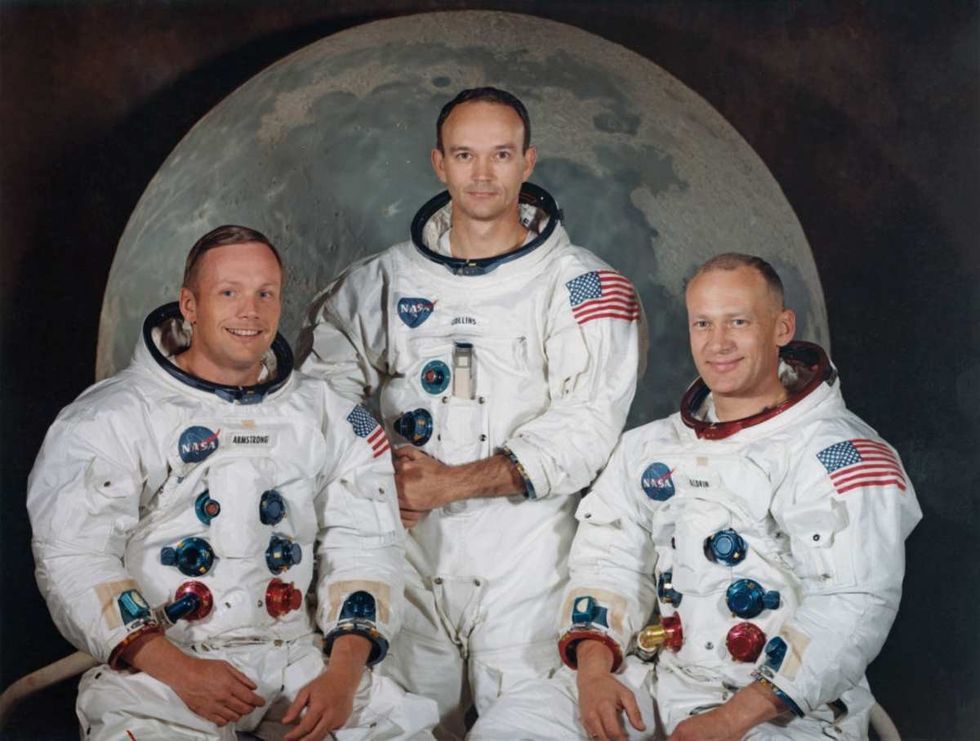 Image Source: The three crew members of NASA's Apollo 11 lunar landing mission pose for a group portrait a few weeks before the launch, May 1969. From left to right, Commander Neil Armstrong, Command Module Pilot Michael Collins and Lunar Module Pilot Edwin 'Buzz' Aldrin Jr. (Photo by Space Frontiers/Getty Images)