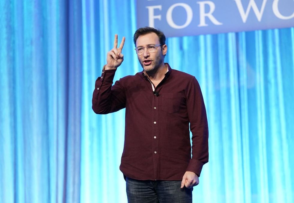 Image Source: Unshakable optimist, author Simon Sinek speaks on stage in Boston, Massachusetts. (Photo by Marla Aufmuth/Getty Images for Massachusetts Conference for Women 2019)