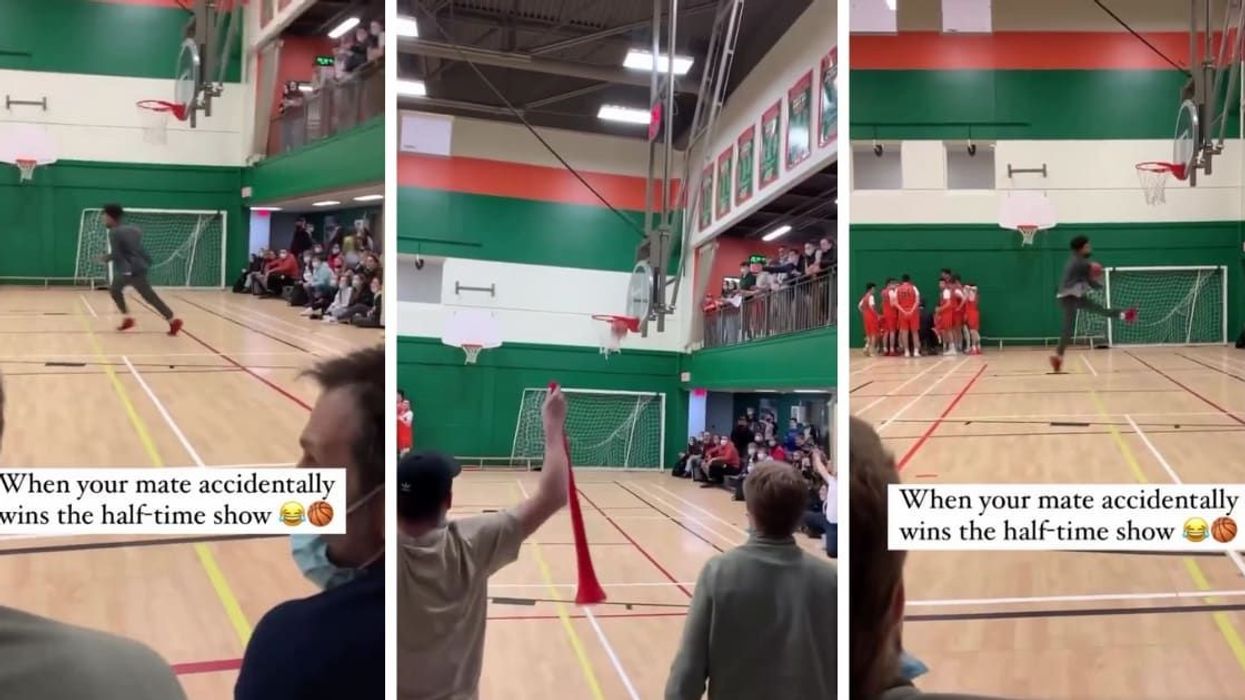 Boy lands 4 baskets to win epic basketball halftime show with infectious crowd cheering for him