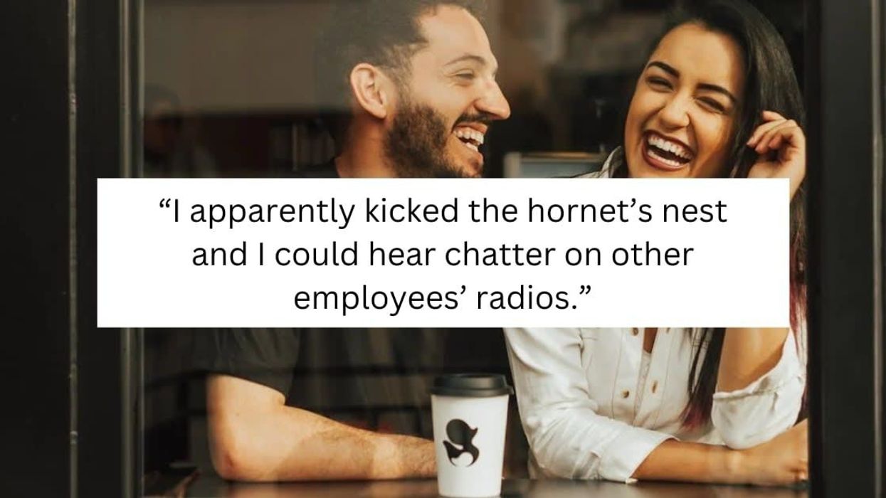 Man's surprise visit to girlfriend's work causes hilarious workplace panic