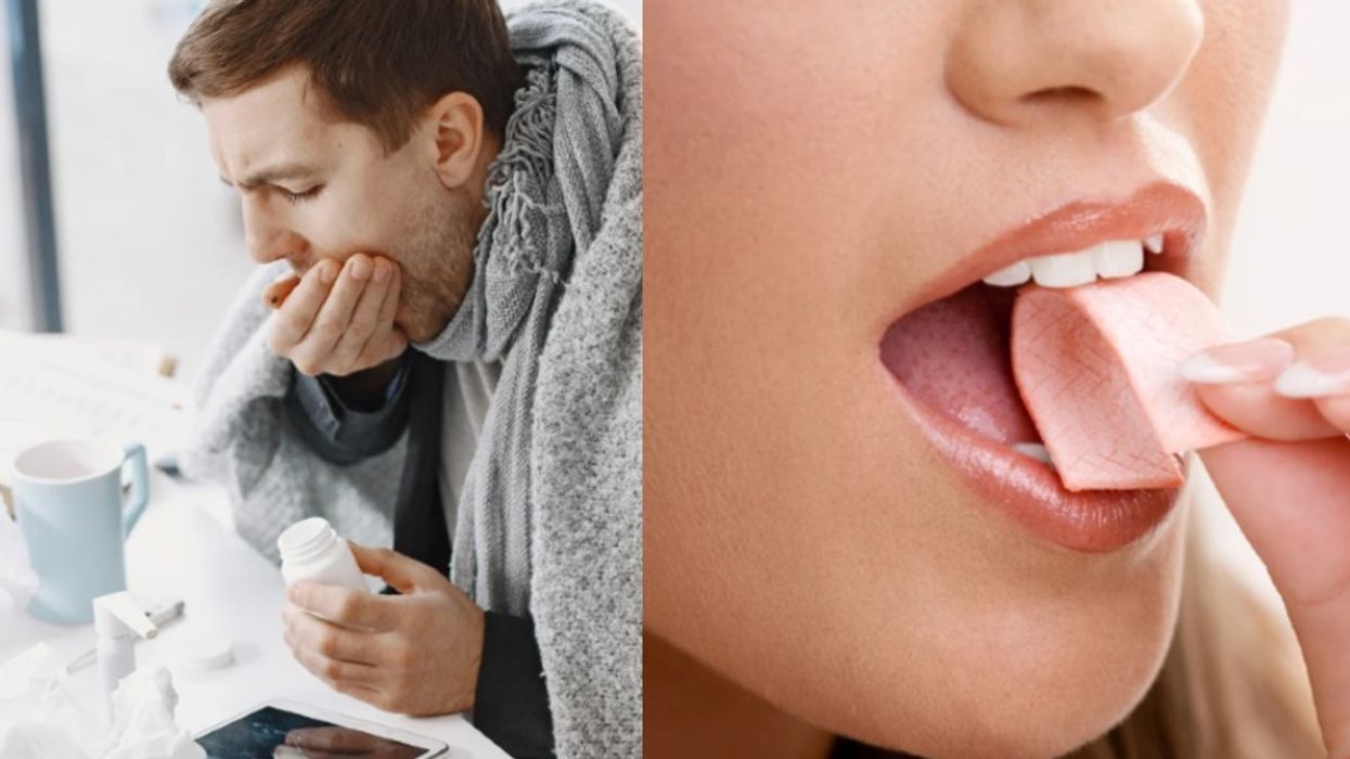 man with flu next to person with chewing gum