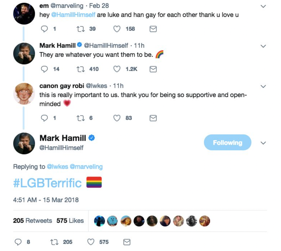 Mark Hamill's Twitter exchange with a gay fan