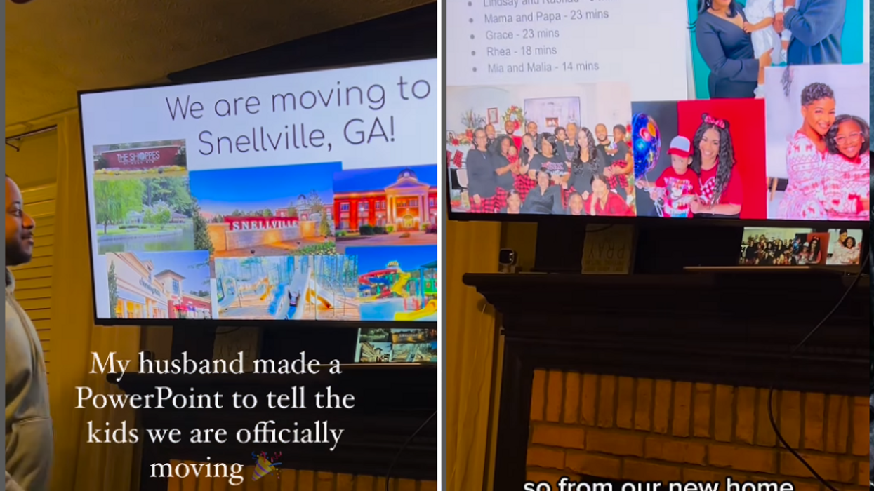 moving with kids, parenting win, dad powerpoint, family move, viral video, instagram parenting, teacher dad, greg karlton sherman, lorelle sherman, snellville georgia
