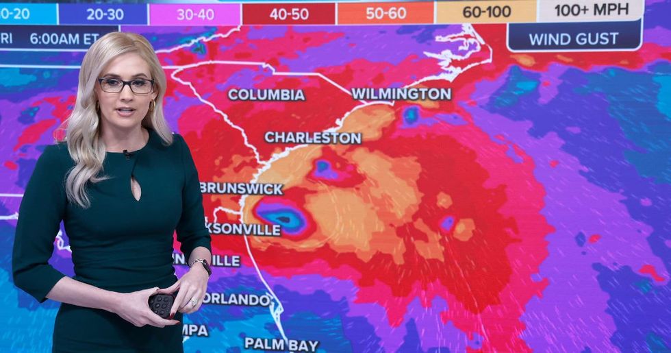 Representational Image Source: Kelly Costa reports on Hurricane Ian at FOX weather studios on September 28, 2022 in New York City. Hurricane Ian has made landfall along “the southwestern coast of Florida near Cayo Costa” reaching Category 4 status. Storm surges and catastrophic flooding continue as the storm advances inland. (Photo by John Lamparski/Getty Images)
