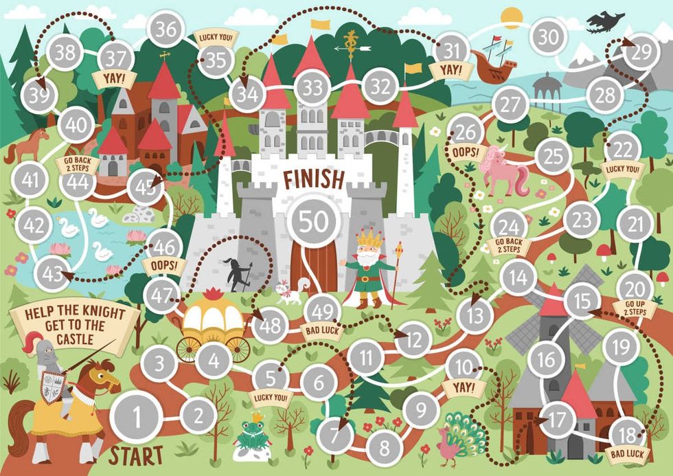 Representative Image Source: Fairytale dice board game for children with medieval village landscape.