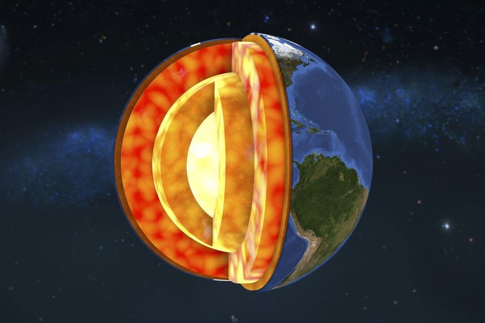 Representative Image Source: Internal structure of the Earth, cutaway computer illustration. From the centre outwards, the four layers shown in the image are: inner core, outer core, mantle, and crust (Getty Images)