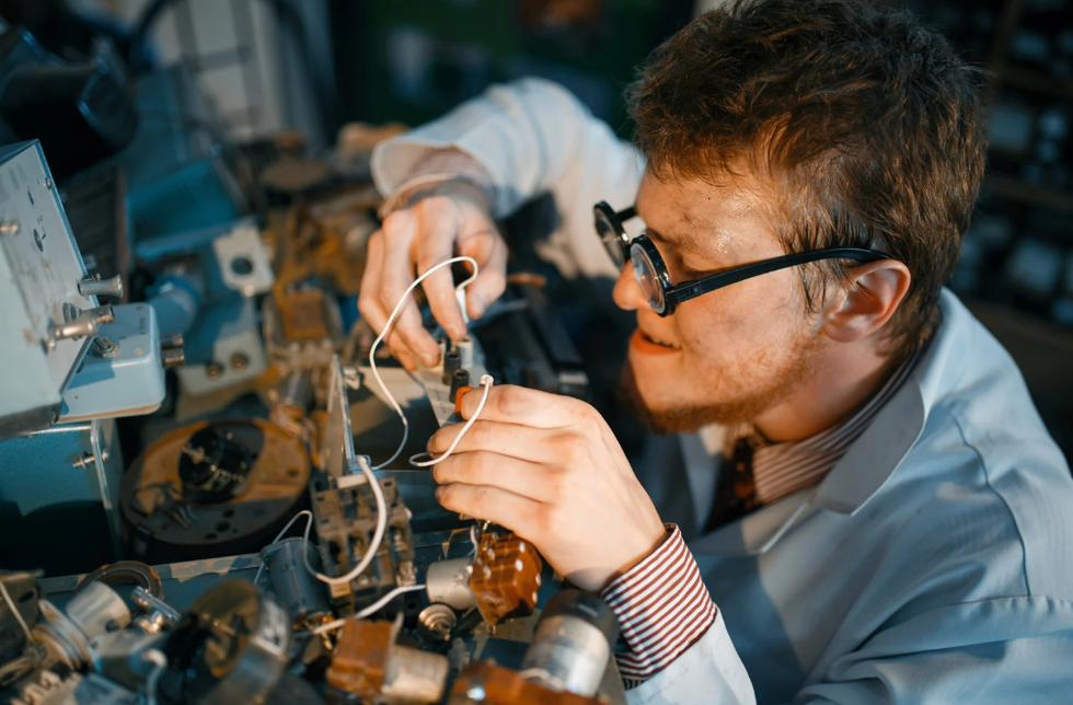 Scientists working with batteries