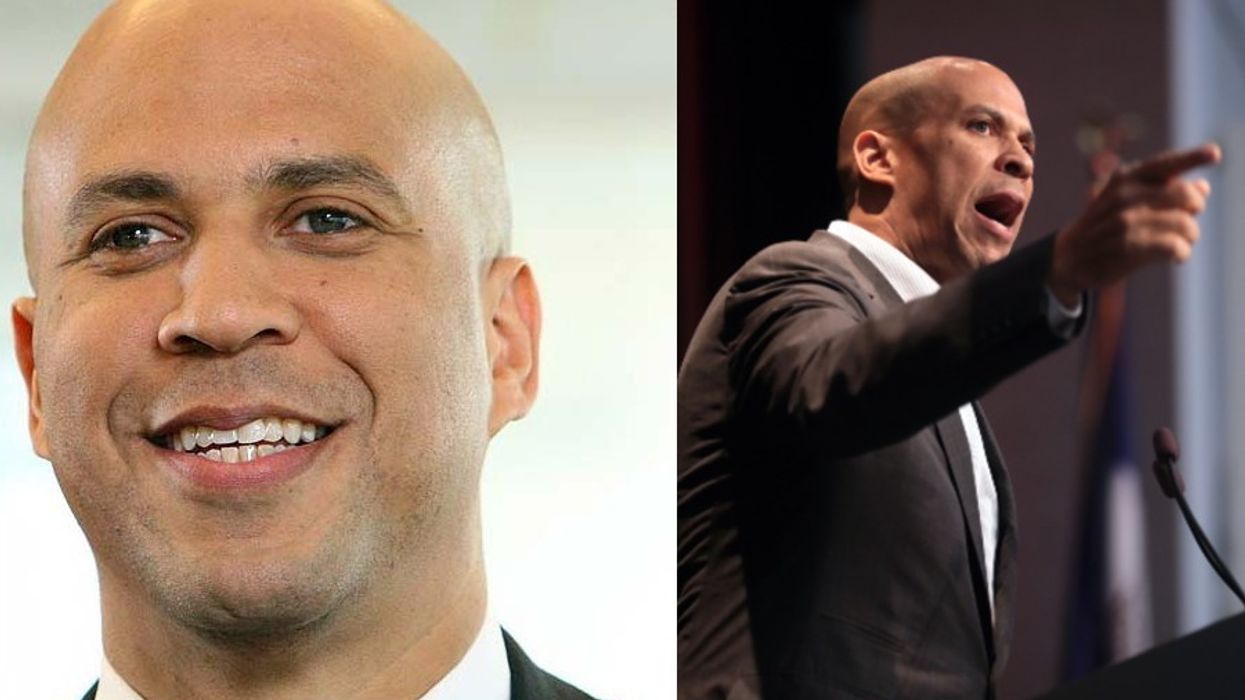 Senator Cory Booker, portrait and speaking into a microphone