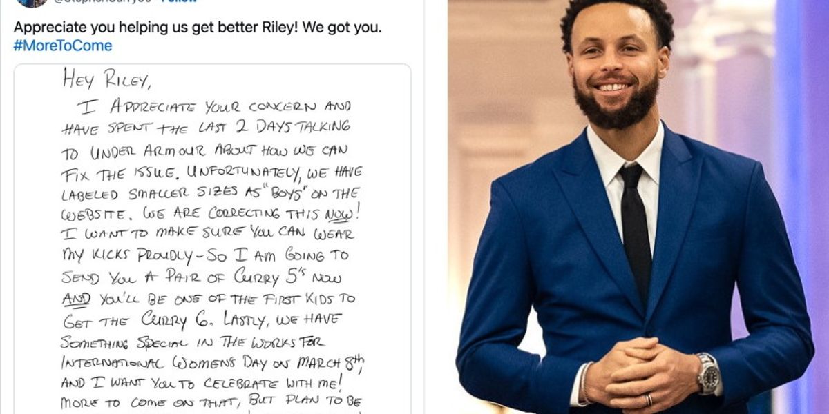 A nine-year-old girl asked Steph Curry why his shoes aren't available in girls' sizes and his response was surprising. - GOOD