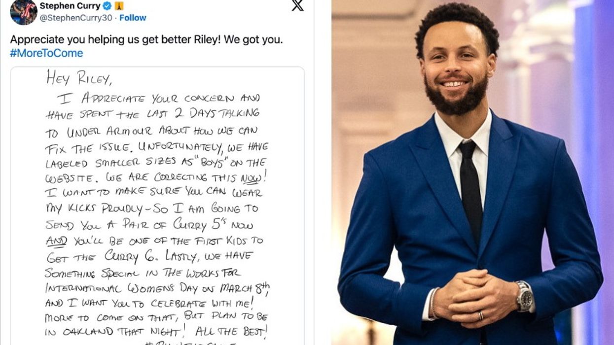Stephen Curry looks at a letter written to him from a fan