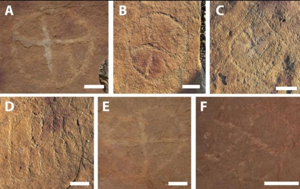 theropod prints, sauropod tracks, iguanodontian, rock art, ancient rituals, fossil interaction