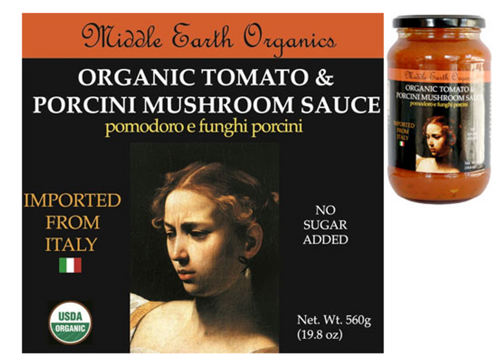 \u200bLabel for Middle Earth Organics' Organic Tomato & Porcini Mushroom Sauce