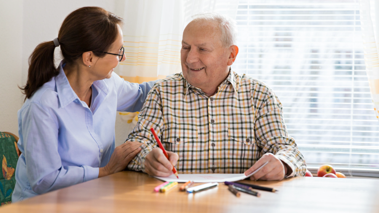 Woman with older man, drawing