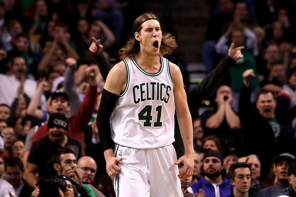 BOSTON, MA - NOVEMBER 14: Kelly Olynyk #41 of the Boston Celtics celebrates after a play in the second half against the Cleveland Cavaliers at TD Garden on November 14, 2014 in Boston, Massachusetts. (Photo by Mike Lawrie/Getty Images)