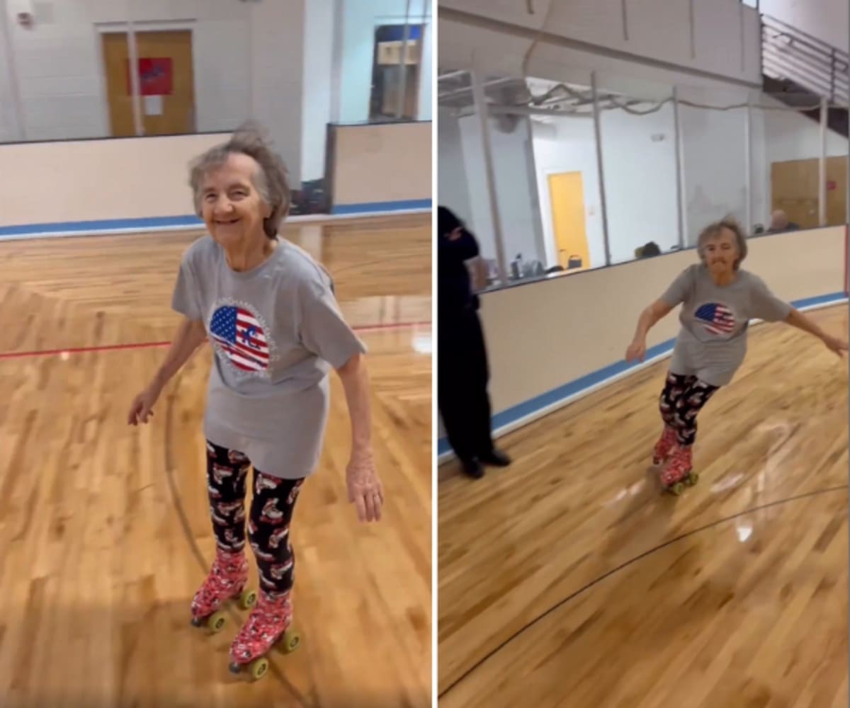 Old woman shows her grace in the skating rink.Image Source - Reddit II u/Objective_Ad_1513