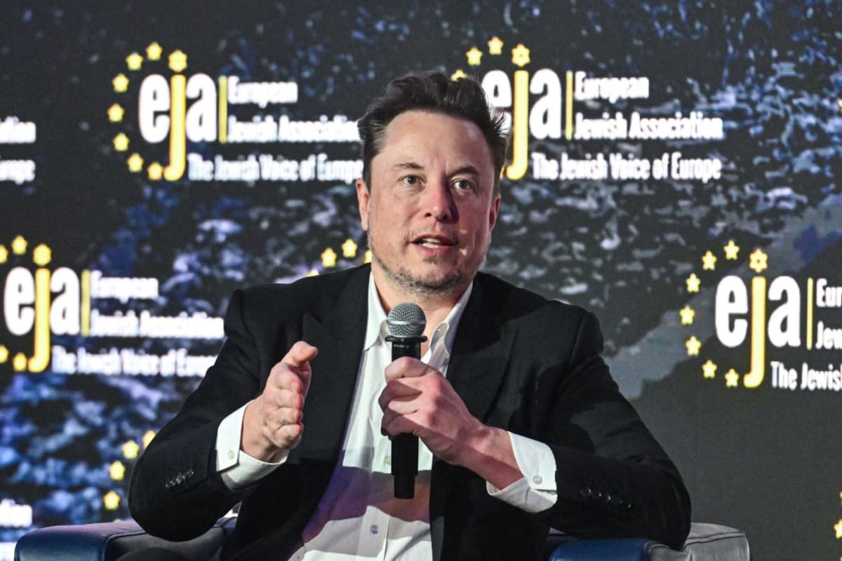 KRAKOW, POLAND - JANUARY 22: SpaceX, X (formerly known as Twitter), and Tesla CEO Elon Musk speaks during live interview with Ben Shapiro at the symposium on fighting antisemitism on January 22, 2024 in Krakow, Poland. The symposium on anti-semitism, organized by the European Jewish Association, was held ahead of international Holocaust remembrance day on January 27. (Photo by Omar Marques/Getty Images)