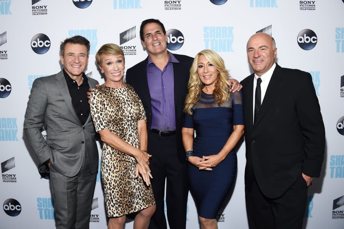 Image Source: Business investors and television personalities Robert Herjavec, Barbara Corcoran, Mark Cuban, Lori Greiner and Kevin O'Leary attend the