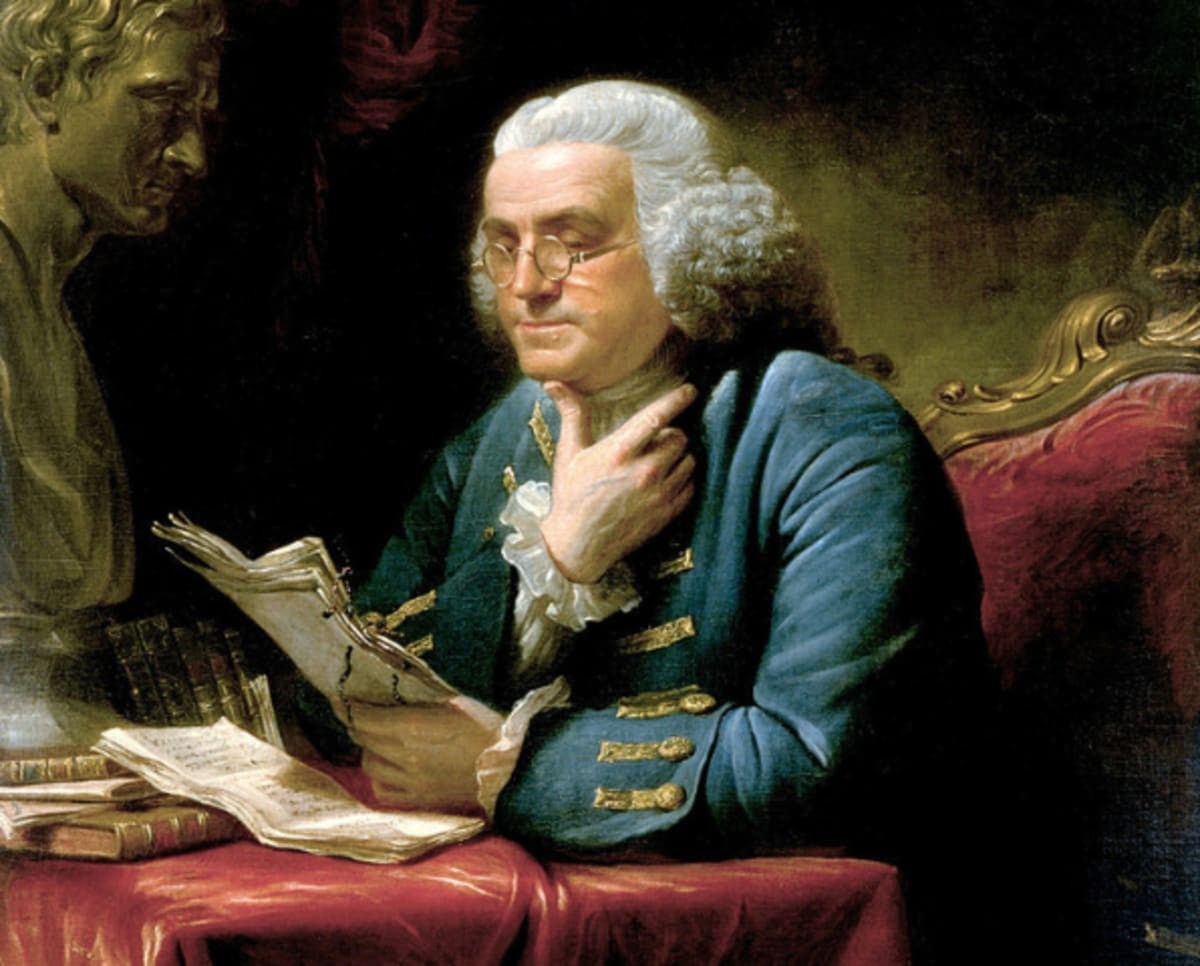 Image source: Portrait of Benjamin Franklin by David Martin (oil on canvas on panel from the White House collection, Washington DC), 1767. (Photo by GraphicaArtis/Getty Images)