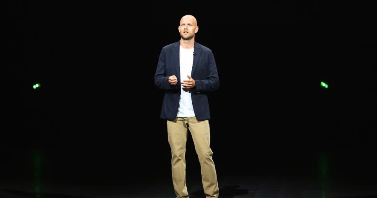 Founder and CEO of Spotify, Daniel Ek, speaks at the Samsung Galaxy Unpacked event where Samsung announced its partnership with Spotify at Barclays Center, Brooklyn on August 9, 2018 in New York City. (Photo by Monica Schipper/Getty Images for Spotify)