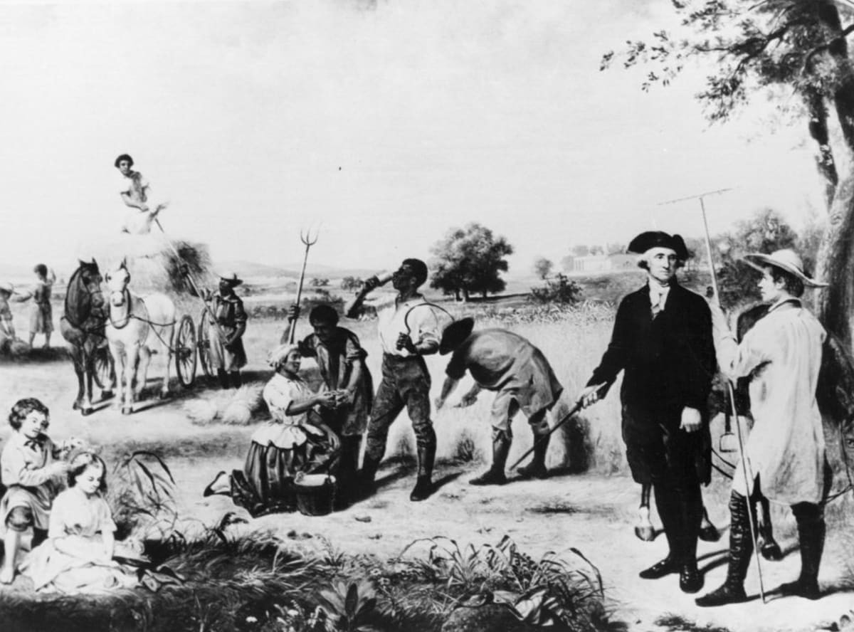 Image source: George Washington, the 1st President of the United States at Mount Vernon farm on the Potomac where he grew up, farmed and finally died. (Photo by Three Lions/Getty Images