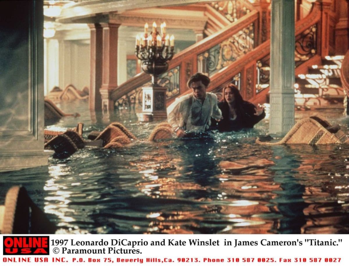 377241 01: 1997 Leonardo DiCaprio and Kate Winslet in James Cameron's