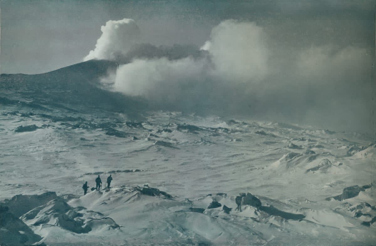 Image Source: The Summit of Erebus', circa 1912, (1913). Erebus is the second-highest volcano in Antarctica and the southernmost active volcano on Earth. (Photo by The Print Collector/Getty Images)