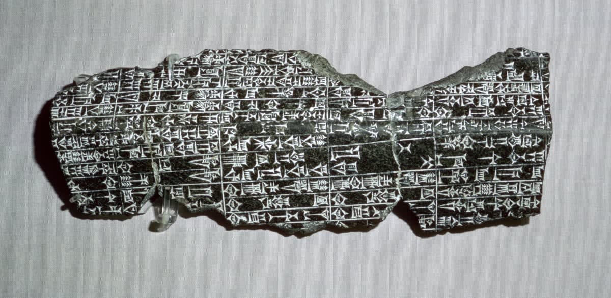 Image Source: Tablet with inscription in Sumerian and Akkadian erected by King Hammurapi of Babylon from Ur, from the British Museum's collection. (Photo by CM Dixon/Print Collector/Getty Images)