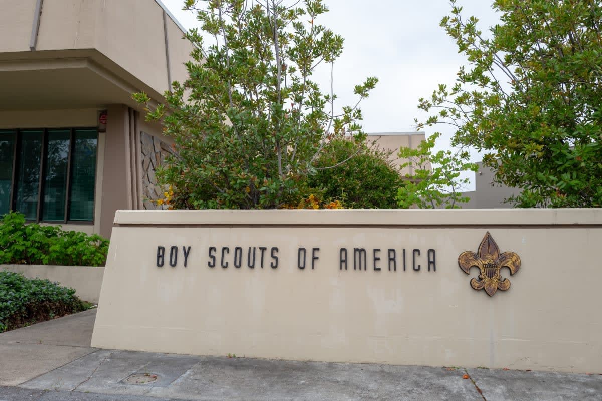 Image Source: Sign with logo for Boy Scouts of America in the Silicon Valley, Foster City, California, April 11, 2020. (Photo by Smith Collection/Gado/Getty Images)