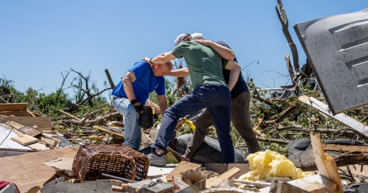 Image Source: This latest destruction comes just one week after Oklahoma has been hit with a slew of deadly tornados. (Photo by Brandon Bell/Getty Images)