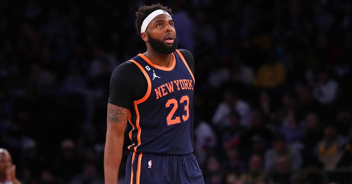 Image Source : Mitchell Robinson #23 of the New York Knicks in action against the New Orleans Pelicans at Madison Square Garden on February 25, 2023 in New York City.(Photo by Mike Stobe/Getty Images)