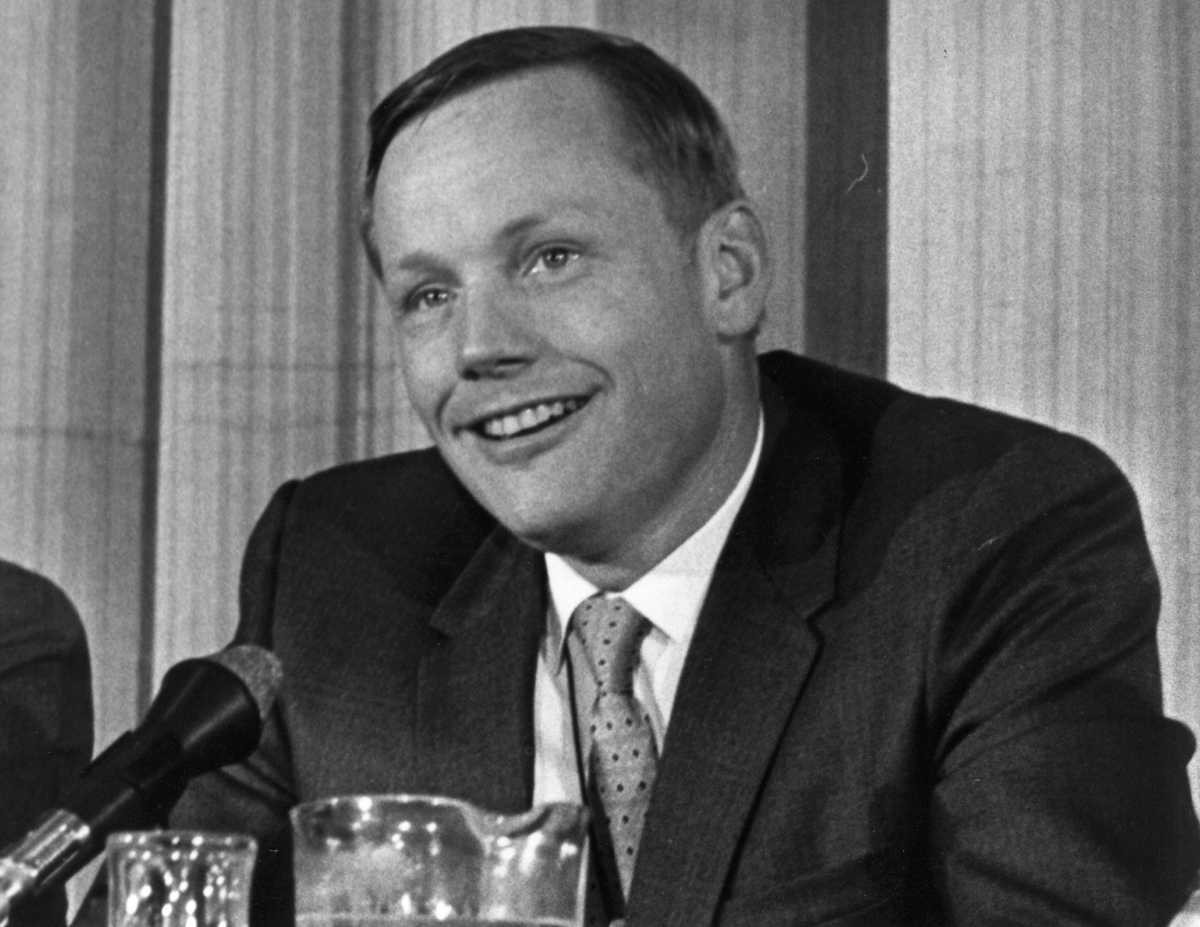 Image Source: 12th November 1969: Neil Armstrong, American Lunar Astronaut giving a press interview. (Photo by Ronald Dumont/Express/Getty Images)