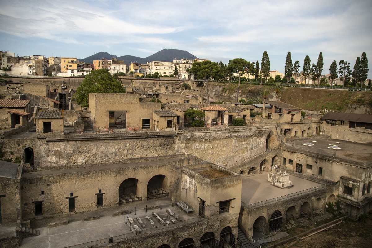 Image Source: General view of the ancient Roman city of Herculaneum destroyed in 79 AD by the eruption of Vesuvius. (Photo by Ivan Romano/Getty Images)